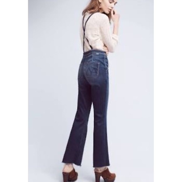Mother Jeans Swooner Weekender Overall Flare Womens 29 Backatcha Blue Denim Raw - Picture 1 of 8